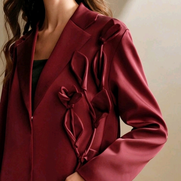 Elegant Design Handmade 3D Floral Loose Blazer Jacket For Women, Autumn - Picture 4 of 5